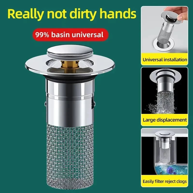 Universal Pop-Up Sink Drain Stopper with Hair Catcher